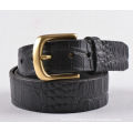 Gold buckle crocodile belt genuine cow grain leather